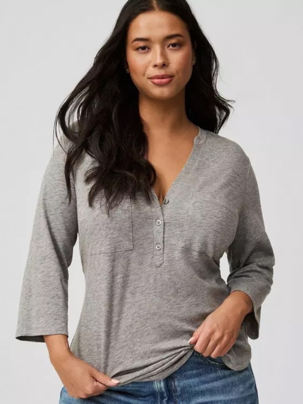Torrid Vintage Slub V-Neck Henley Top in Heather Gray Size 1X